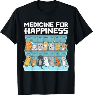 Medicine for Happiness Cats Women Funny Cat T-Shirt - T-Shirt | Black