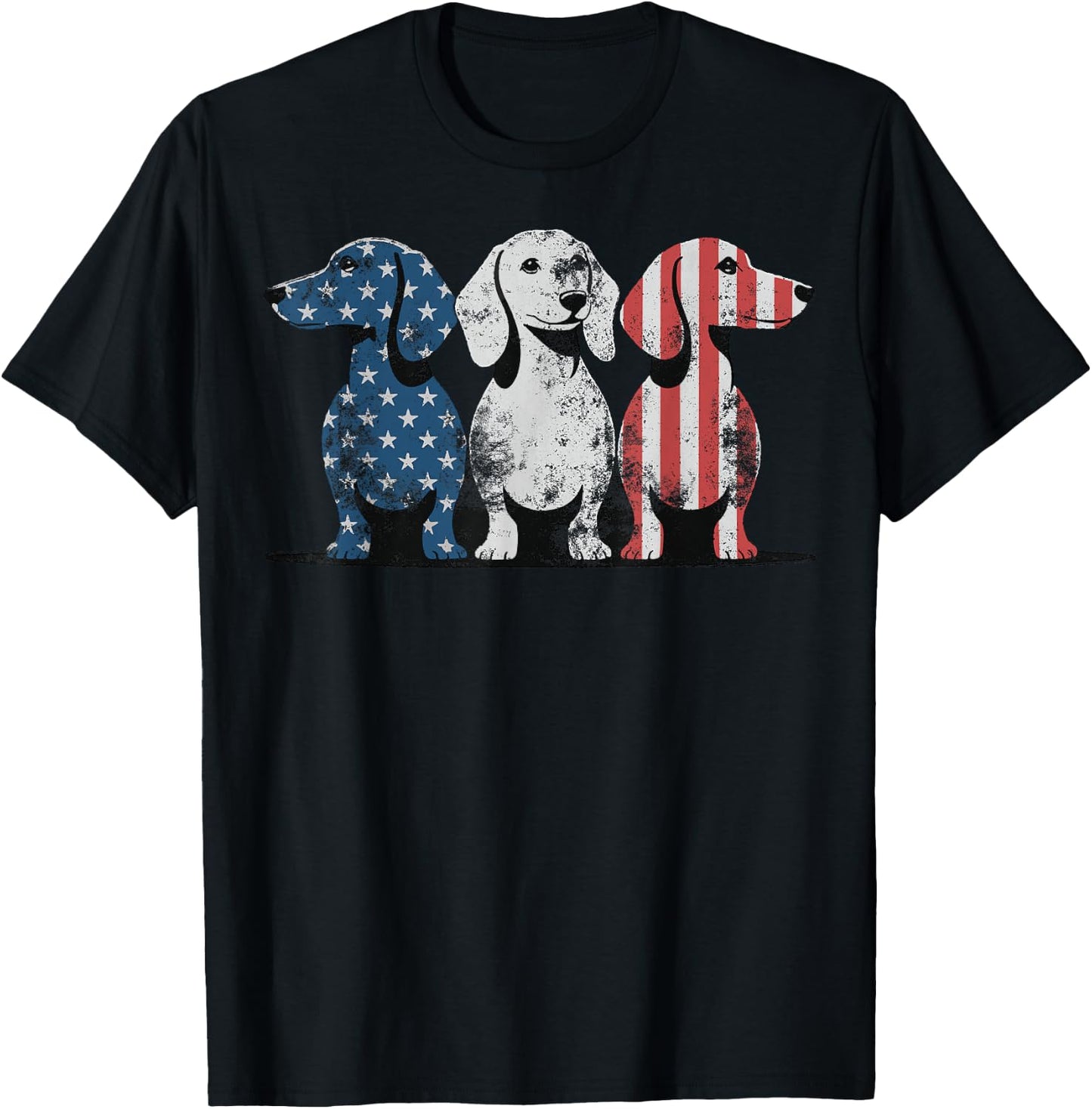 Patriotic Dachshund Dog USA Flag Sunglasses 4th of July T-Shirt - T-Shirt | Black