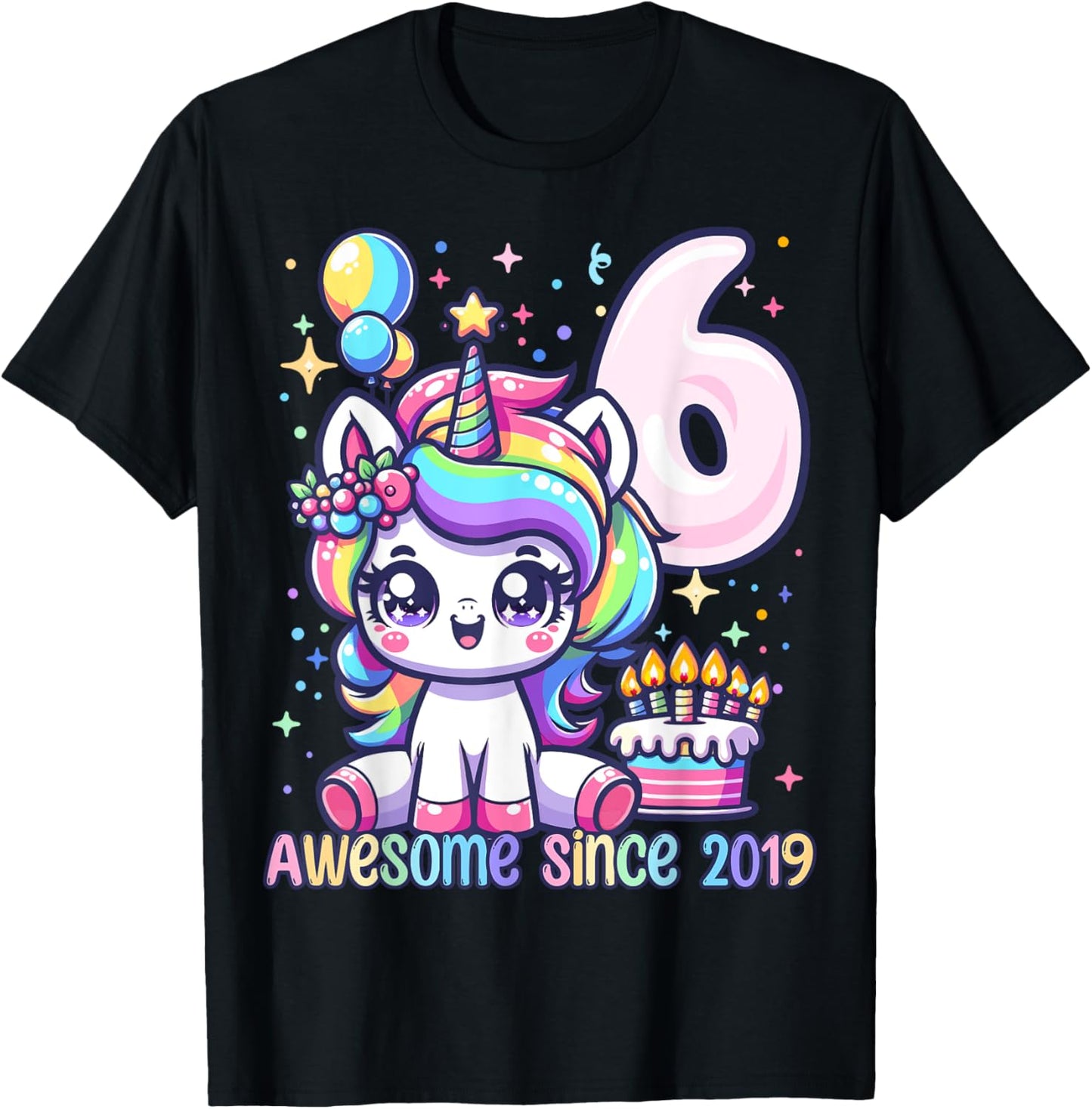 Unicorn 6th Birthday 6 Year Old Unicorn Party Girls Outfit T-Shirt - T-Shirt | Black