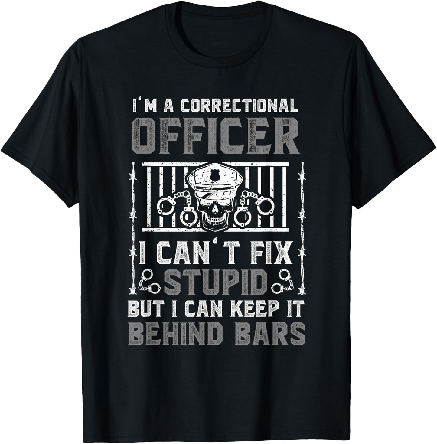 Thin Silver Line Prison Officer Funny , Black, Small, Short Sleeve, Cotton 60%, Polyester 40% T-Shirt - T-Shirt | Black