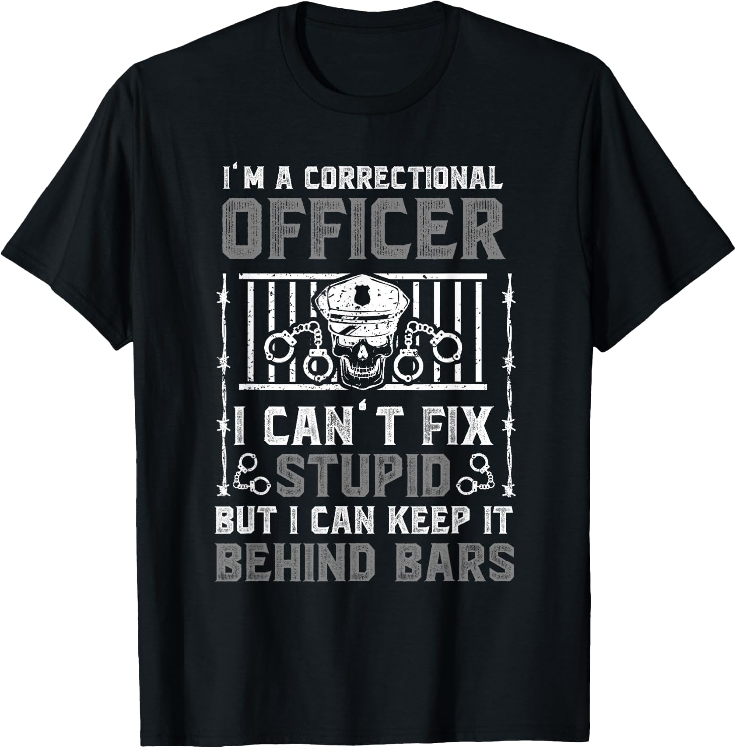 Thin Silver Line Prison Officer Funny , Black, Small, Short Sleeve, Cotton 60%, Polyester 40% T-Shirt - T-Shirt | Black