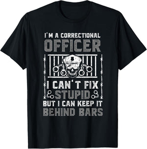 Thin Silver Line Prison Officer Funny , Black, Small, Short Sleeve, Cotton 60%, Polyester 40% T-Shirt - T-Shirt | Black