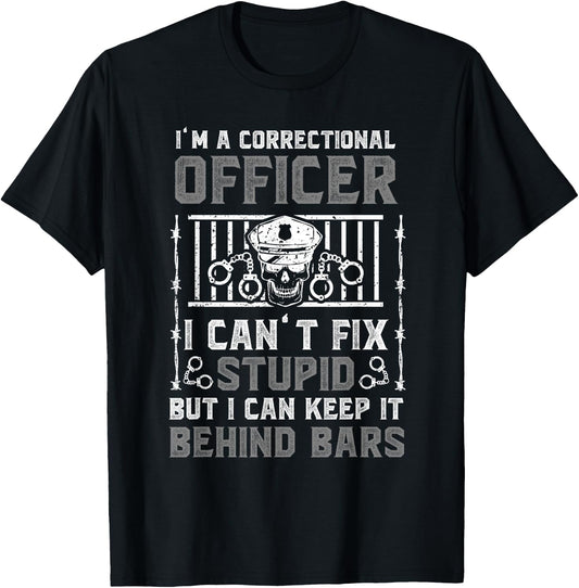 Thin Silver Line Prison Officer Funny , Black, Small, Short Sleeve, Cotton 60%, Polyester 40% T-Shirt - T-Shirt | Black