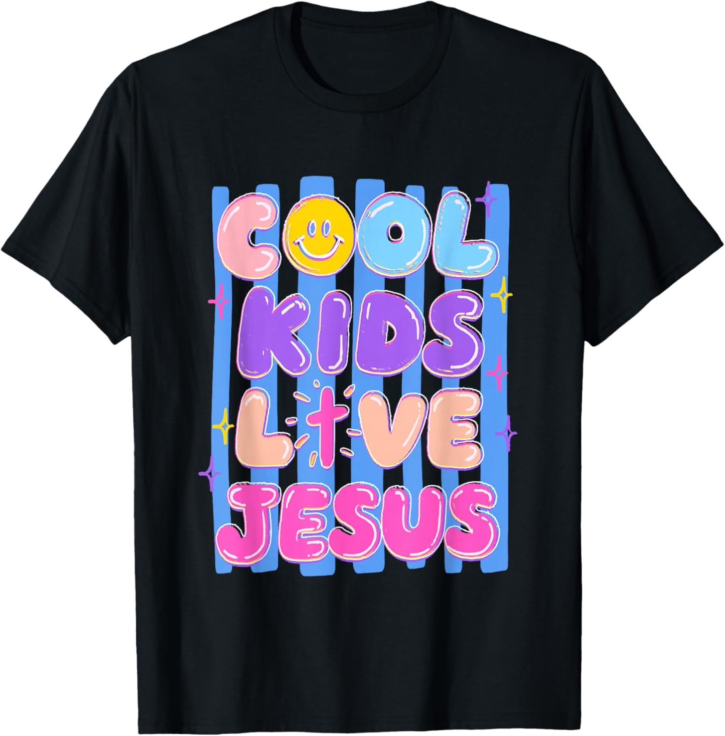 Preppy Cool Kids Love Jesus Stripes Christian Faith Girl Kid T-Shirt - T-Shirt | Black
