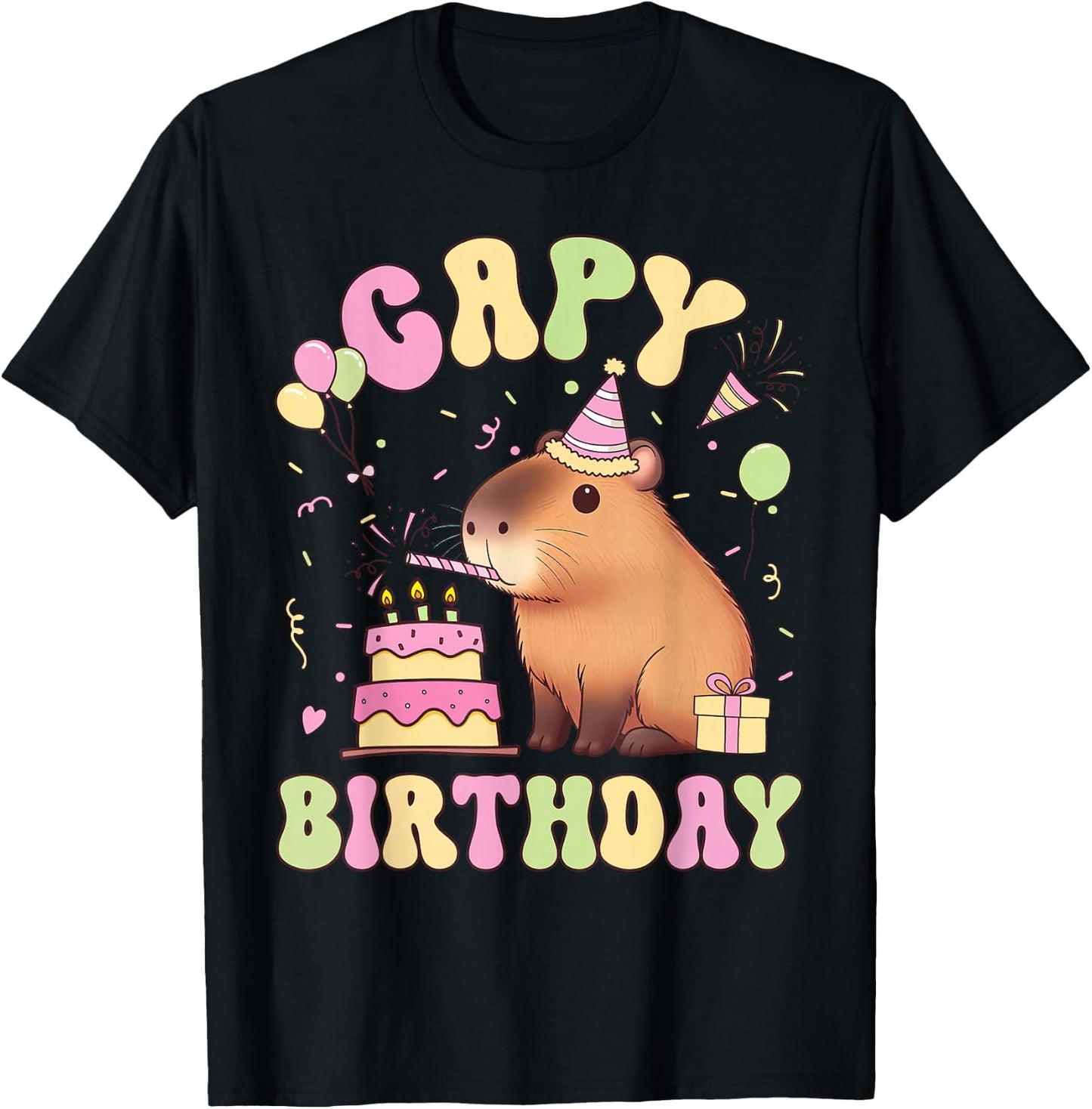 Funny Cute Capy Birthday Funny Capybara Animals Boys Girls T-Shirt - T-Shirt | Black