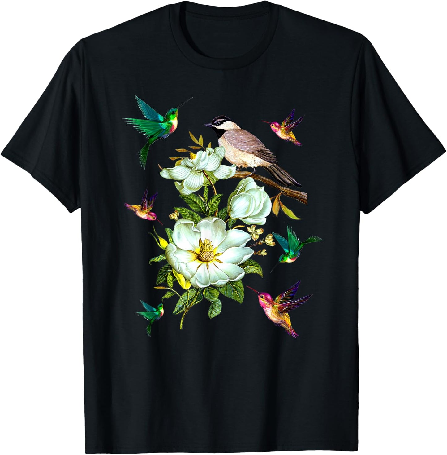 Hummingbird Flowers T Shirt Gift Lover Women Men Kids T-Shirt - T-Shirt | Black