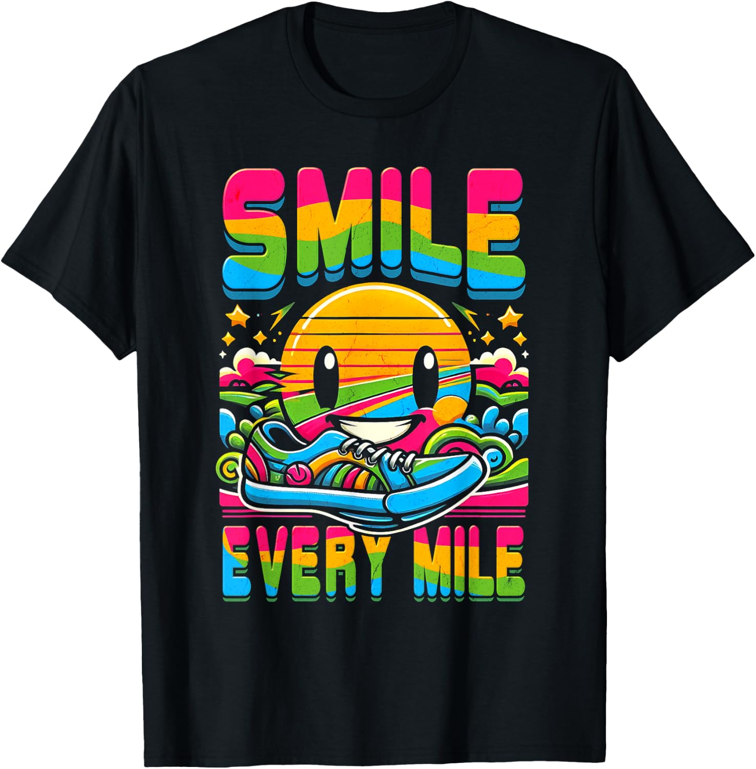 Hilarious Running Runner Smile Every Mile Graphic Saying T-Shirt - T-Shirt | Black