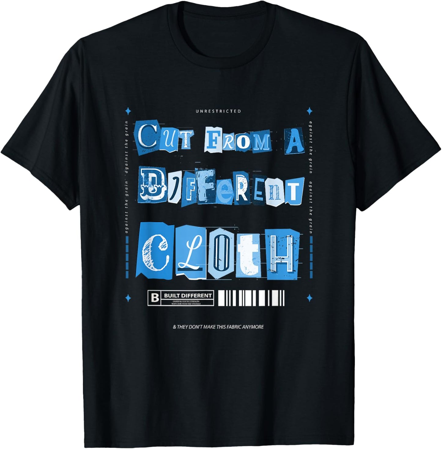 Blue Cut From A Different Cloth Blue Color Graphic T-Shirt - T-Shirt | Black