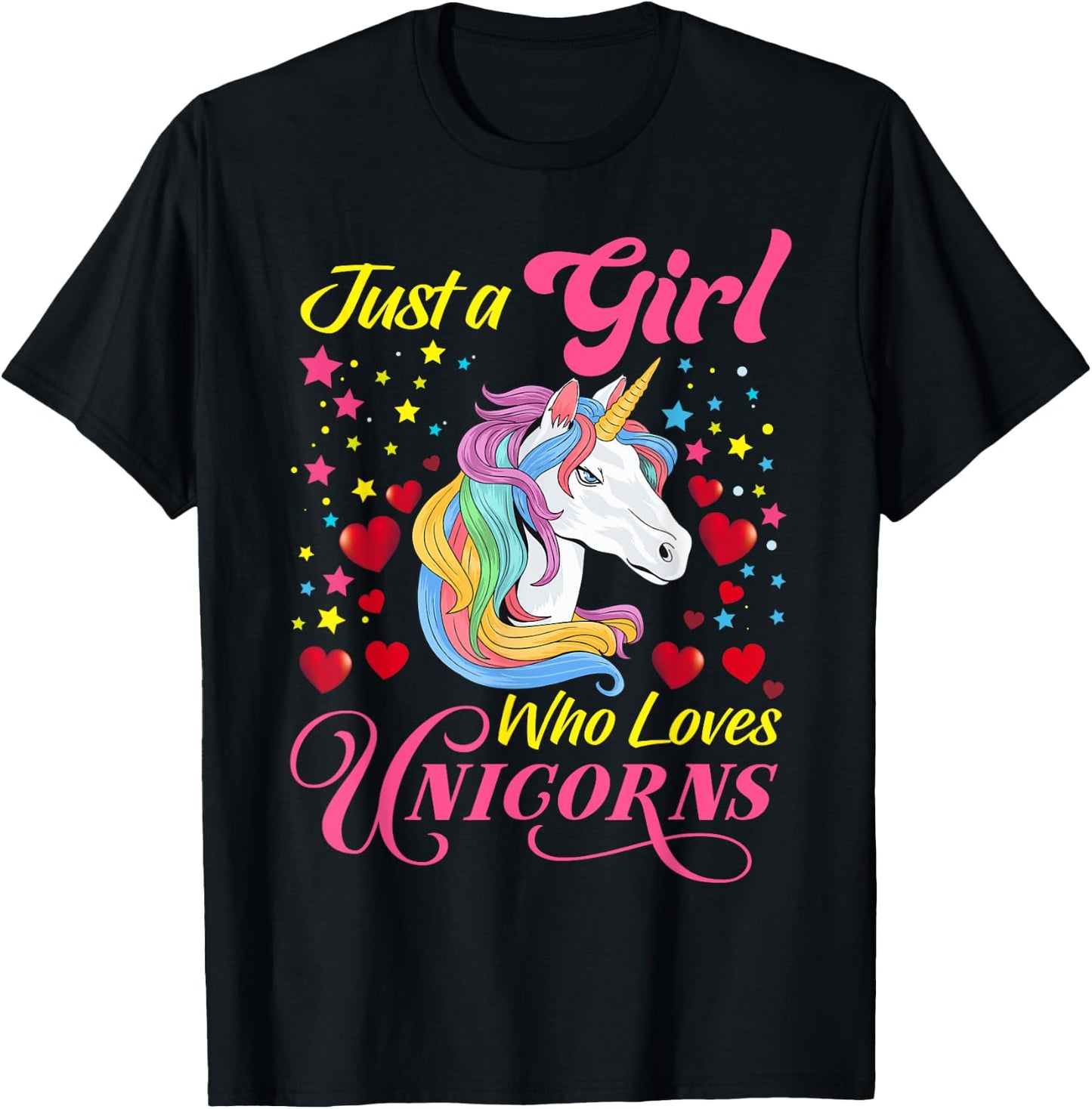 Funny Just a Girl Who Loves Unicorns Girls Women and Moms T-Shirt - T-Shirt | Black