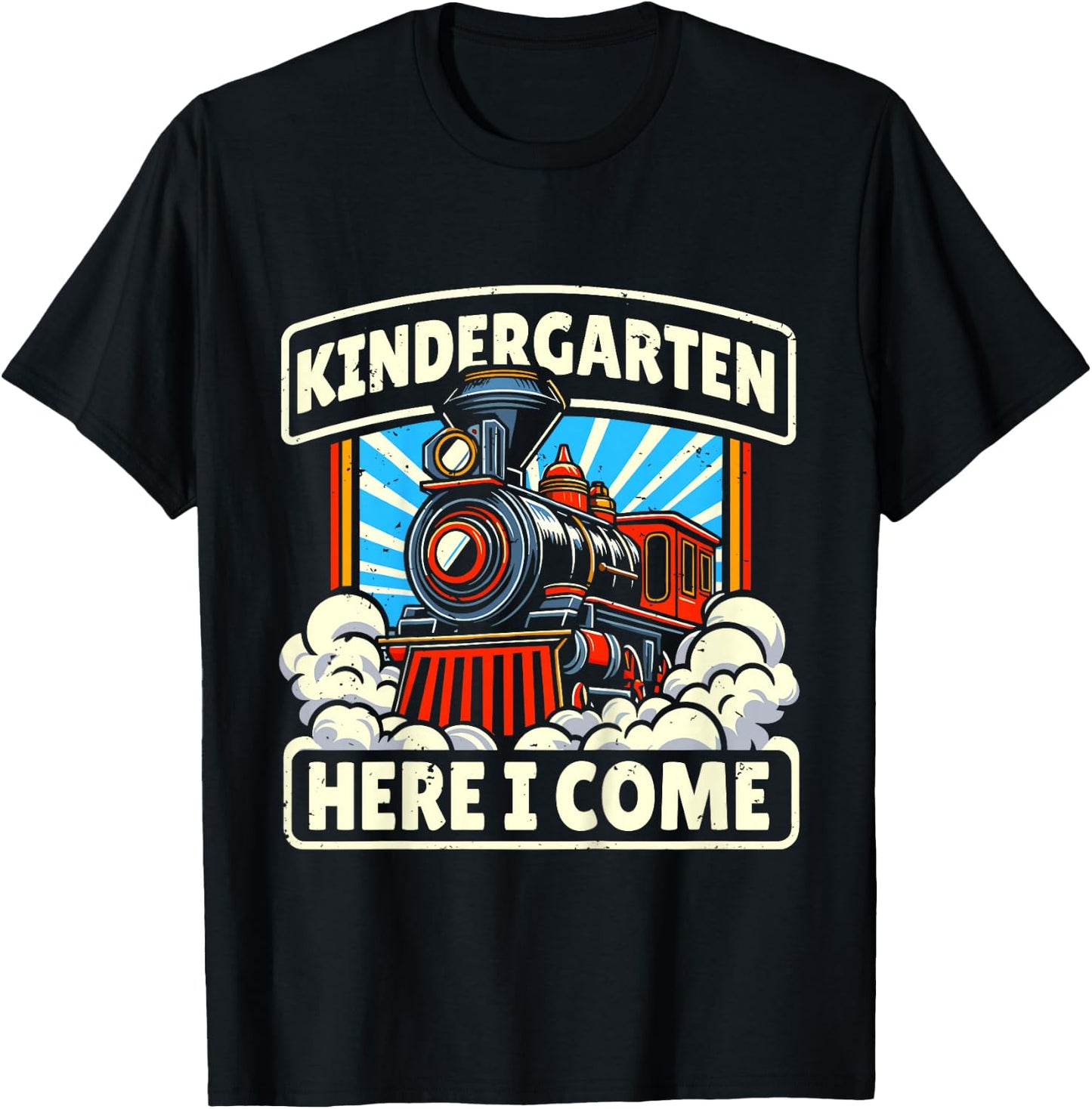 Back To School Kindergarten Here I Come Train Boys Girls T-Shirt - T-Shirt | Black