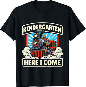 Back To School Kindergarten Here I Come Train Boys Girls T-Shirt - T-Shirt | Black