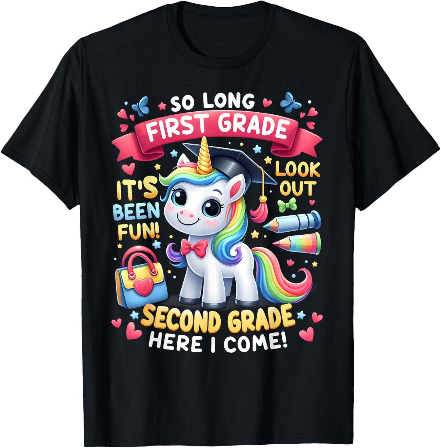 So long First Grade Hello Second Grade Cute Unicorn Summer Men Women Girls Kids T-Shirt - T-Shirt | Black