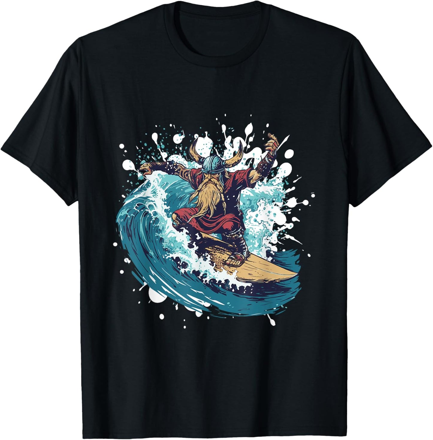 Viking On Surfboard | Odin Surfing T-Shirt - T-Shirt | Black