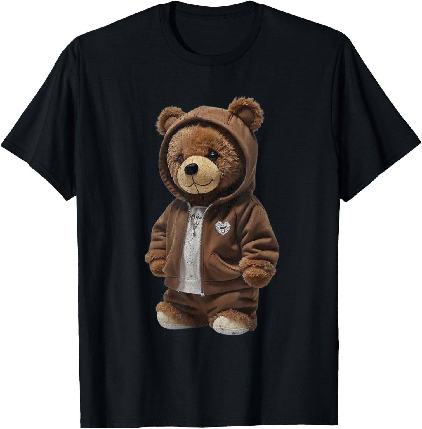 Cute Plush Bear in Brown Outfit T-Shirt - T-Shirt | Black