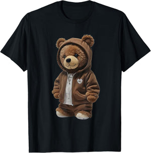 Cute Plush Bear in Brown Outfit T-Shirt - T-Shirt | Black