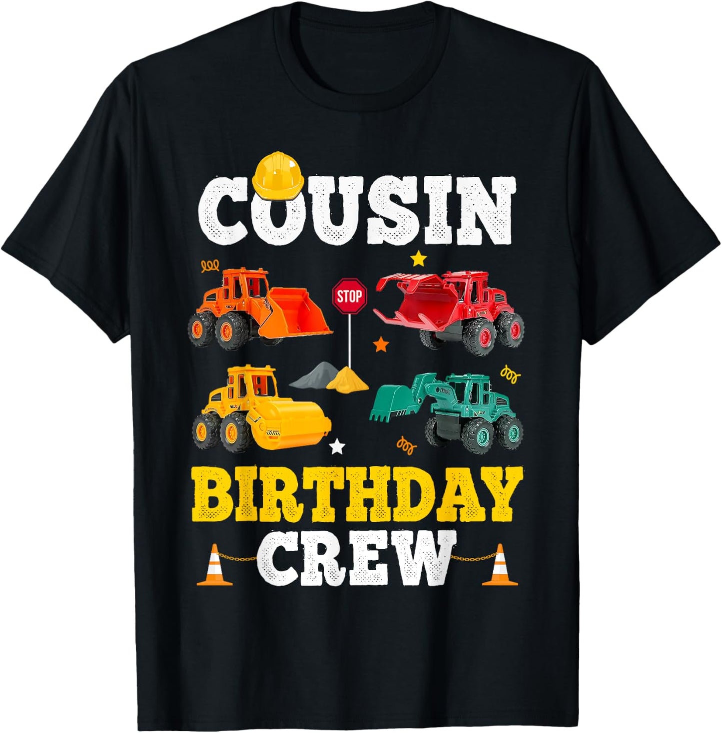Cousin Birthday Crew Boy Construction Trucks Vehicles Kid T-Shirt - T-Shirt | Black