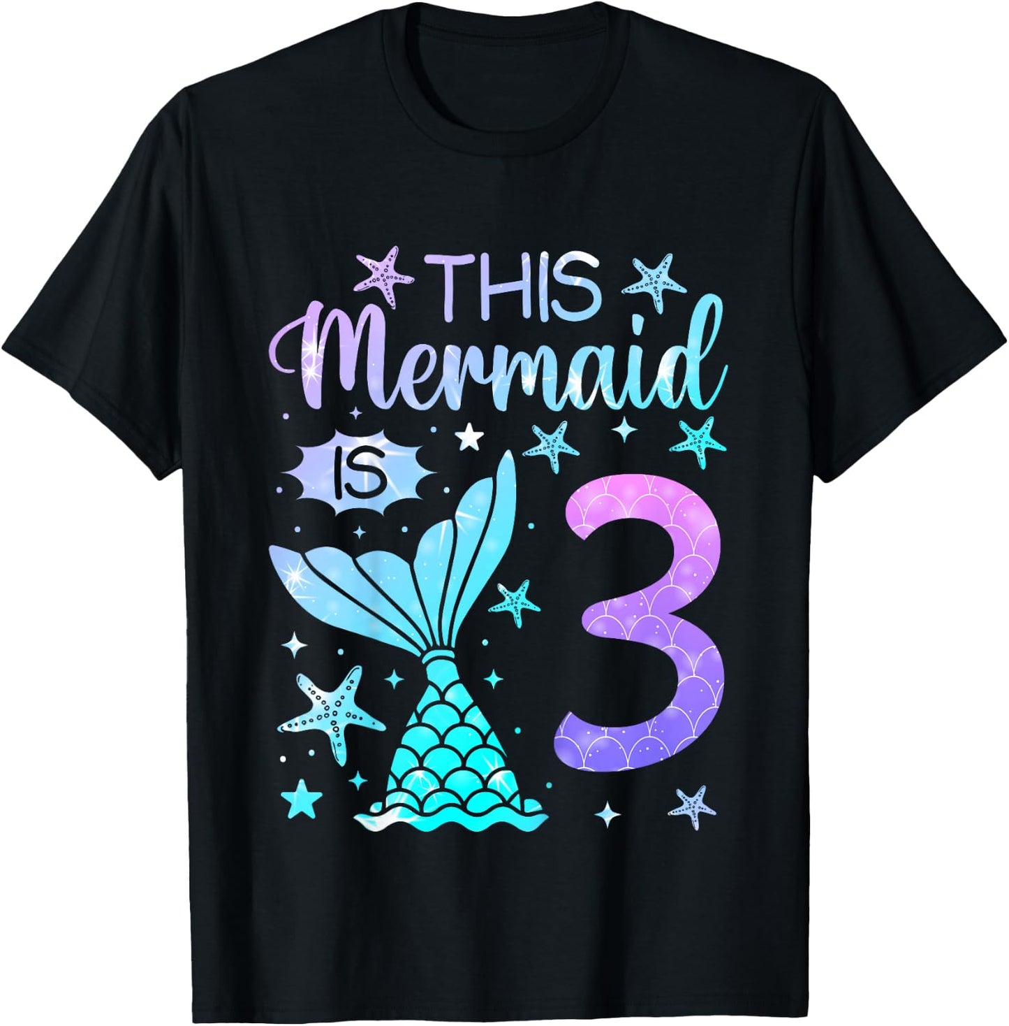 3rd Birthday Shirt Girl 3yr Three 3 Year Old Mermaid Bday T-Shirt - T-Shirt | Black