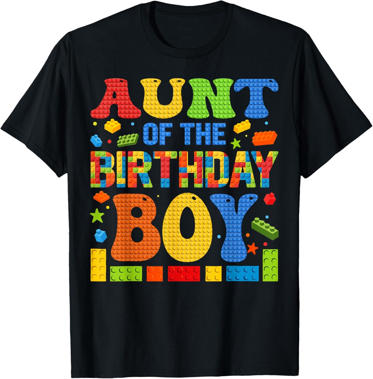Aunt Of The Birthday Boy Building Block Birthday Party T-Shirt - T-Shirt | Black