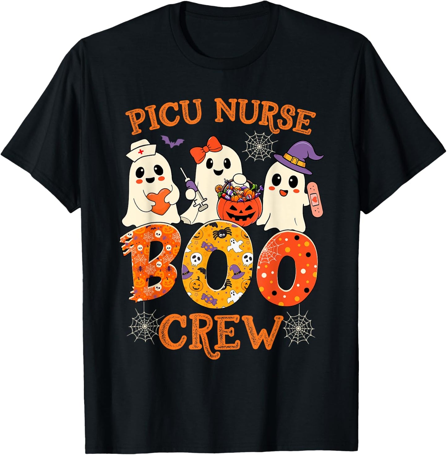 Picu Nurse Boo Crew Funny Ghost Halloween Spooky Costume T-Shirt - T-Shirt | Black