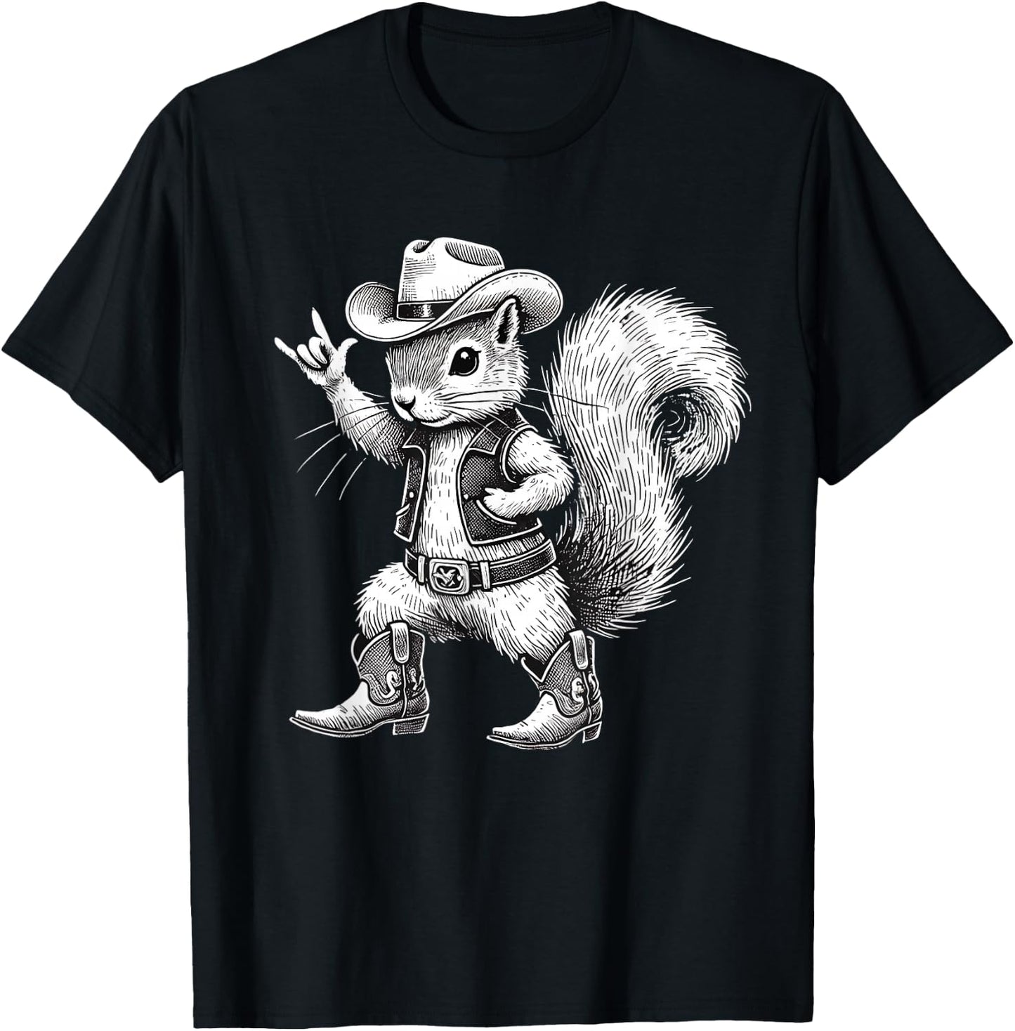 Vintage Squirrel Funny Cowboy Cowgirl Western Country Animal T-Shirt - T-Shirt | Black