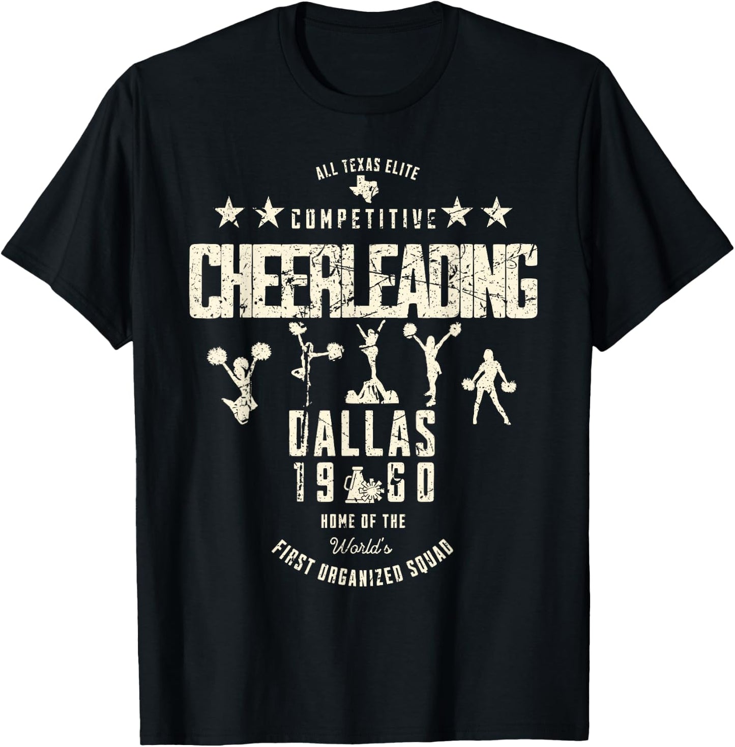 All Texas Elite Competitive Cheerleading Dallas 1960 Vintage T-Shirt - T-Shirt | Black