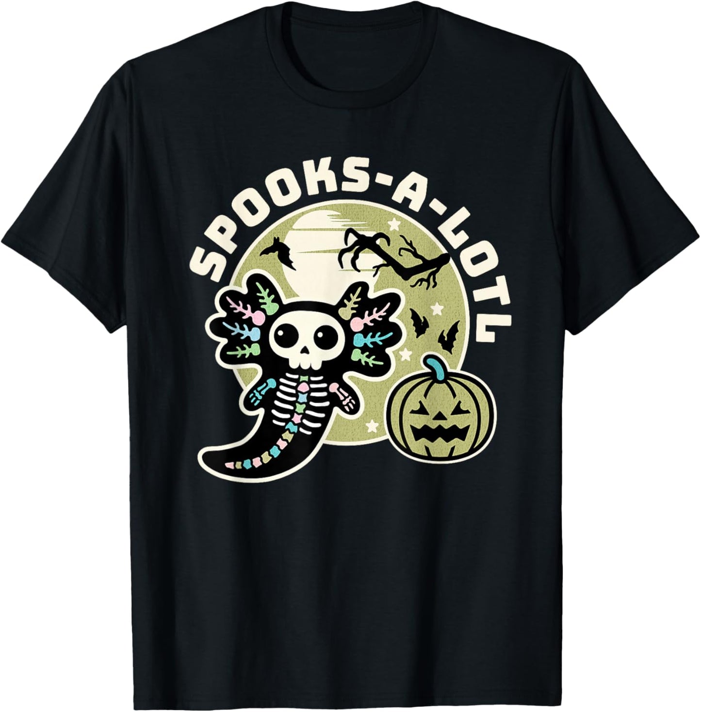 Spooks-A-Lotl Halloween Kawaii Axolotl T-Shirt - T-Shirt | Black