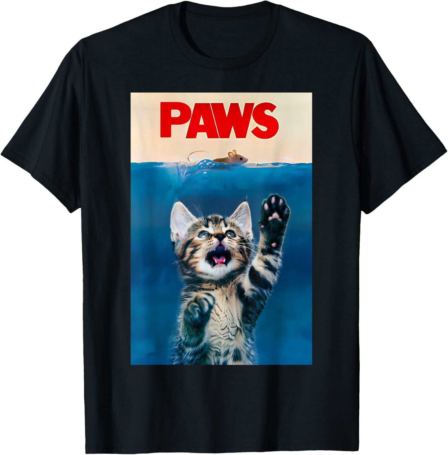 Paws Funny Cat Parody cat Lover Gift Kitten Shark Mouse Meow T-Shirt - T-Shirt | Black