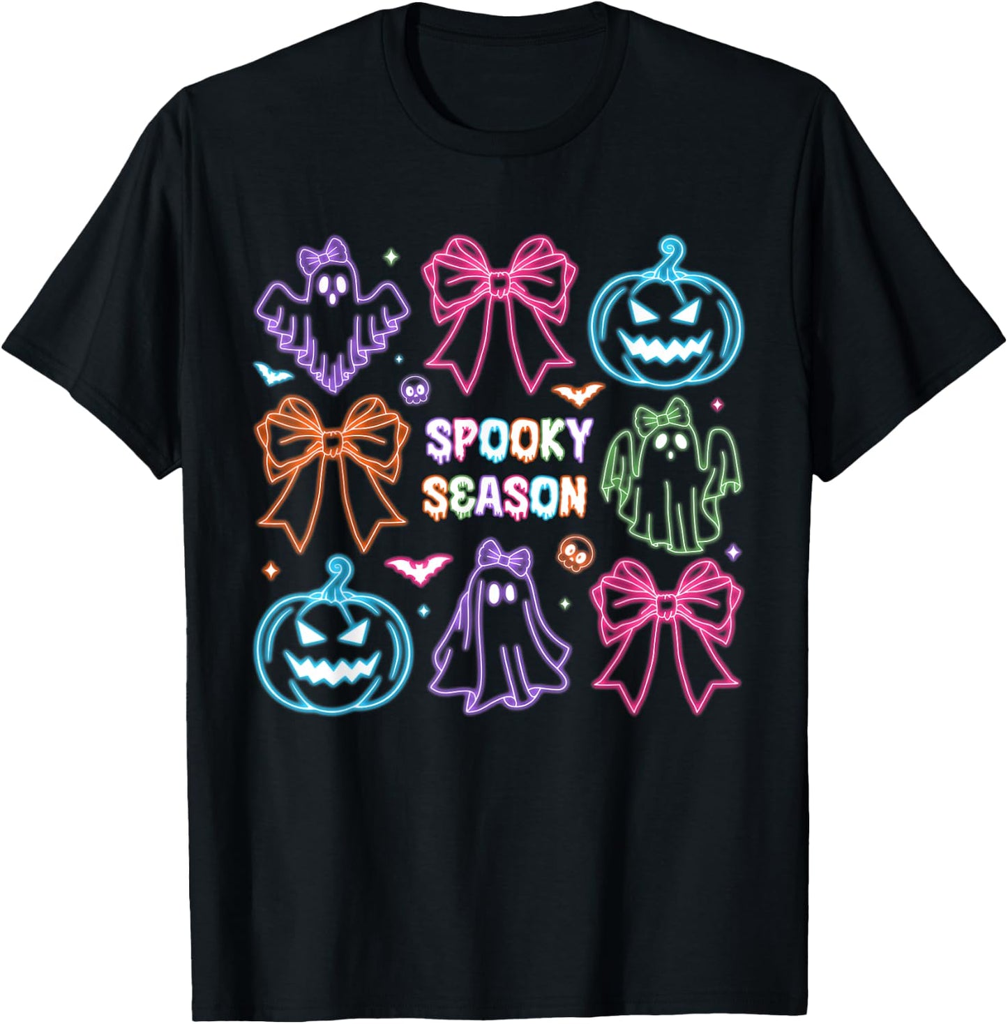 Spooky Season Cute Ghost Neon Halloween Neon Lights Costume T-Shirt - T-Shirt | Black
