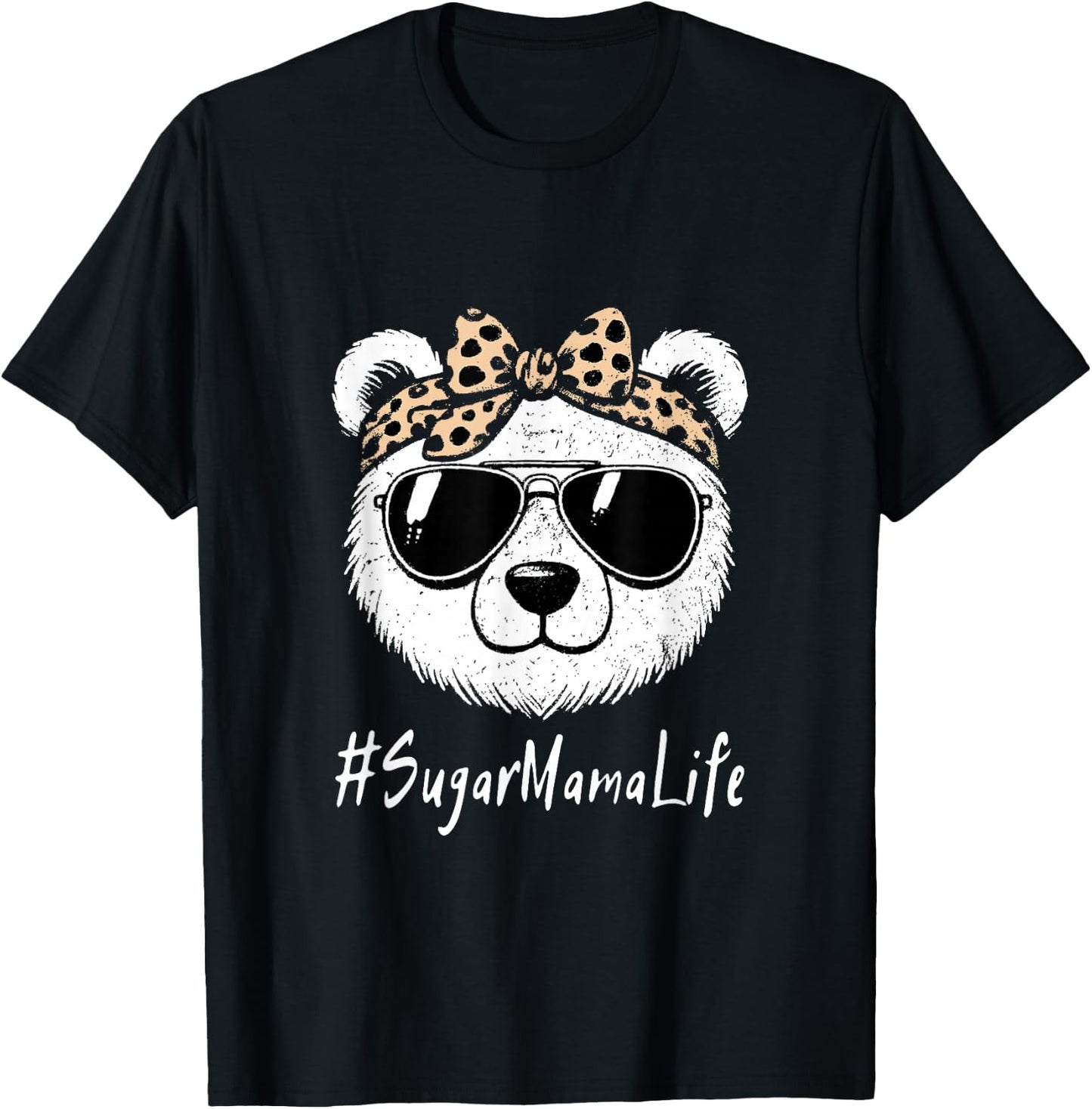 Sugar Mama Bear Life Headband Sunglasses Leopard Vintage T-Shirt - T-Shirt | Black