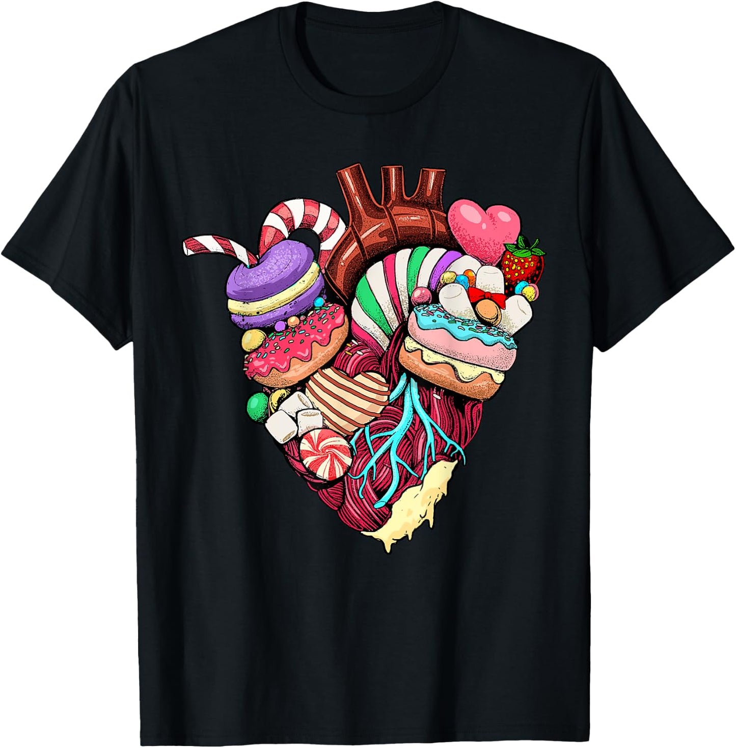 Anatomical Heart Shirt Sweet Candy Heart Cardiology Cardiac T-Shirt - T-Shirt | Black