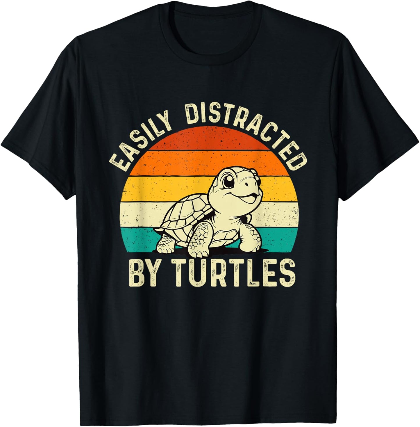 Easily Distracted By Turtles - Reptile Lover Cute Tortoise T-Shirt - T-Shirt | Black