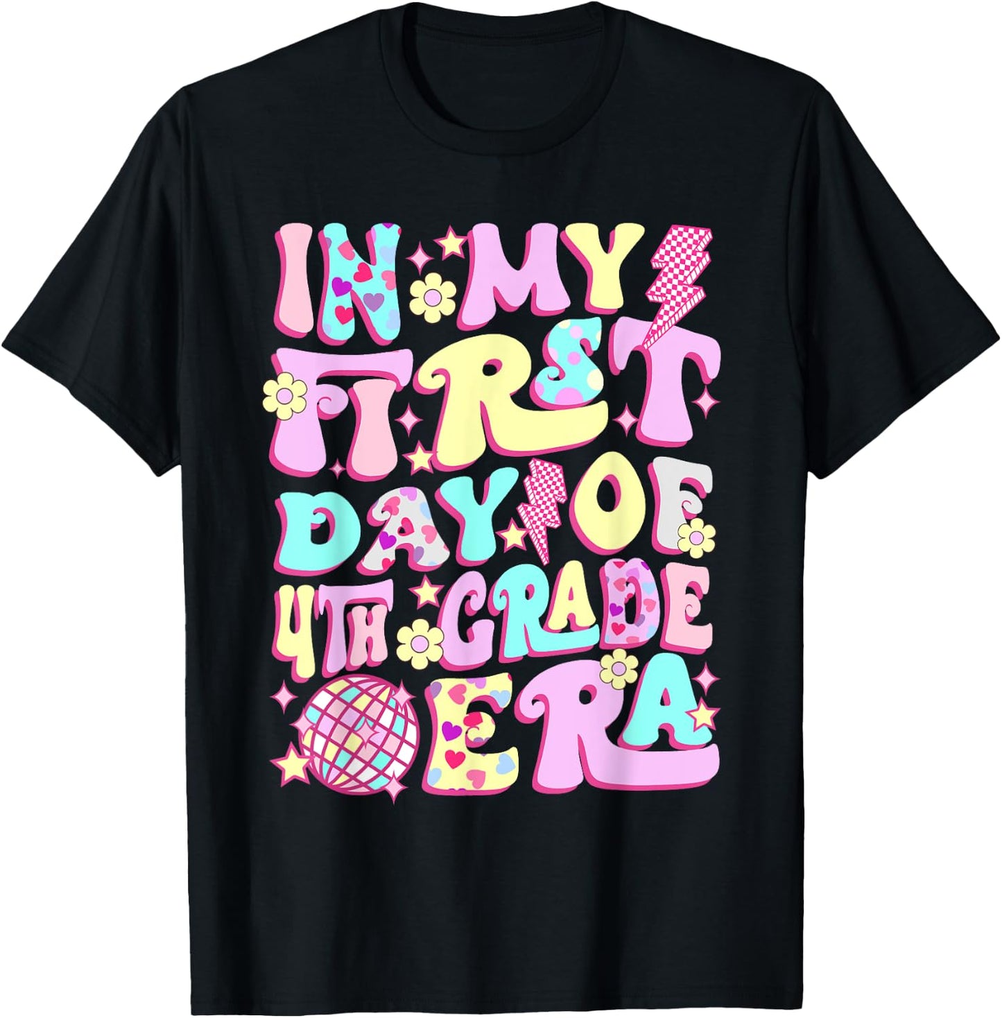 Groovy In My First Day 4th Grade Era Back To School Girls T-Shirt - T-Shirt | Black
