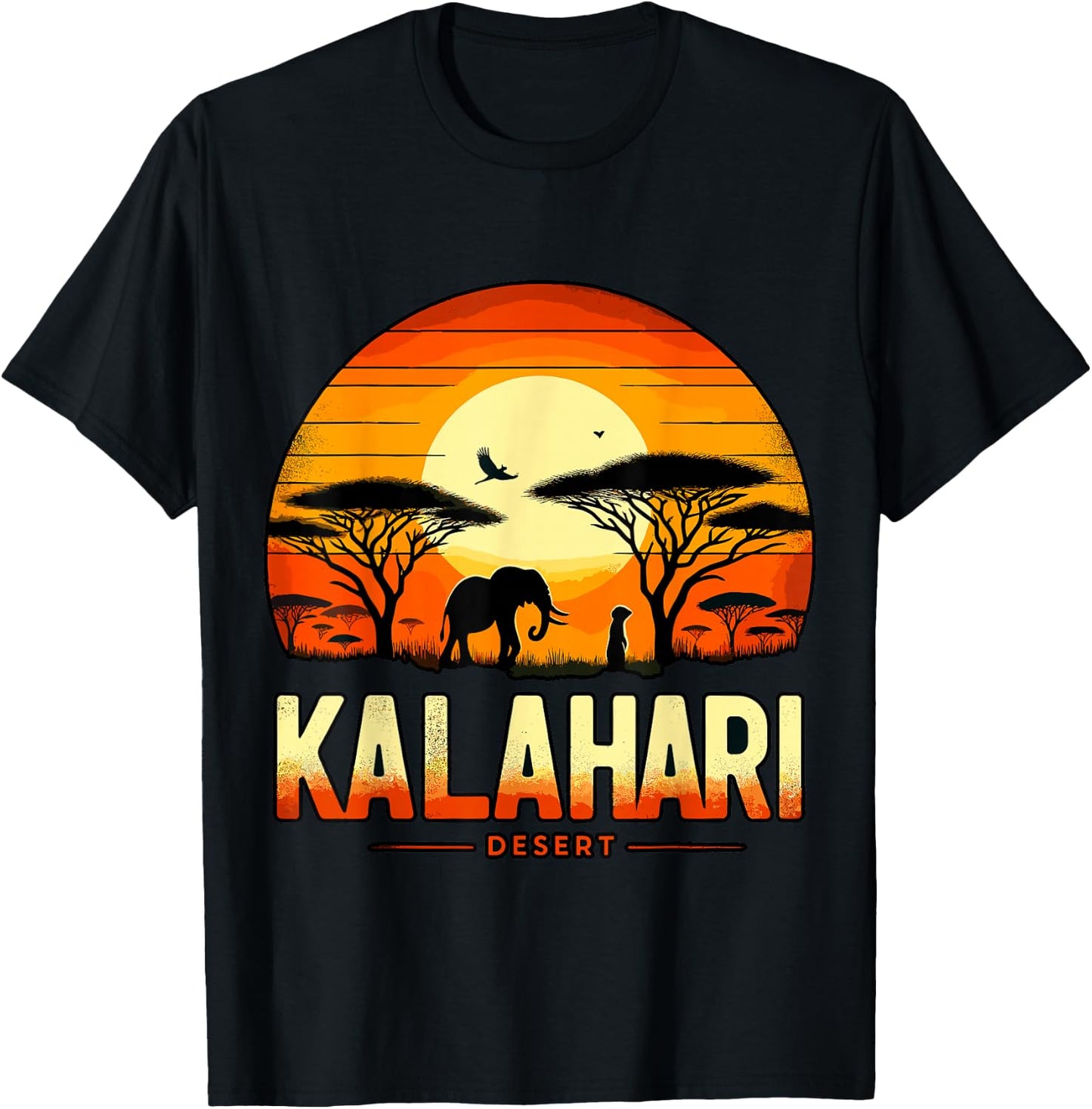 Kalahari Desert Africa Safari Elephant Sunset T-Shirt - T-Shirt | Black