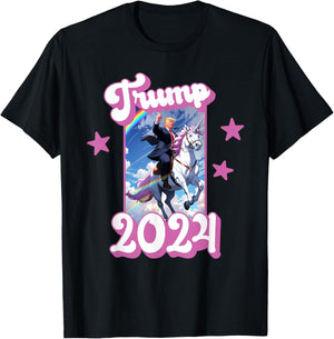 Funny Donald Trump Riding an Unicorn. Pink Trump 2024 Girl T-Shirt - T-Shirt | Black