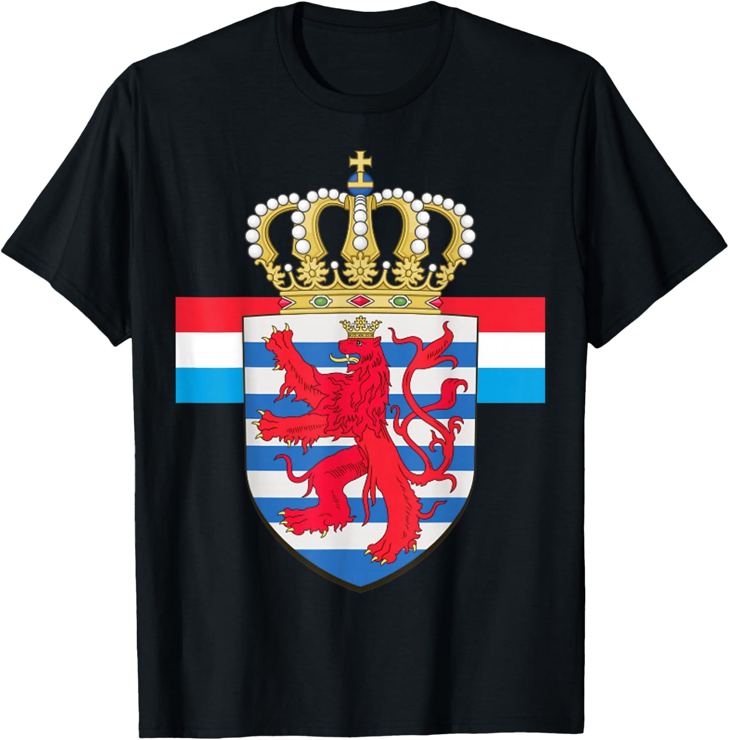 Luxembourg National Lion Emblem and Flag T-Shirt - T-Shirt | Black