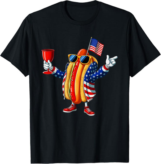 Patriotic 4th of July Hotdog Funny Fourth of July Men Women T-Shirt - T-Shirt | Black