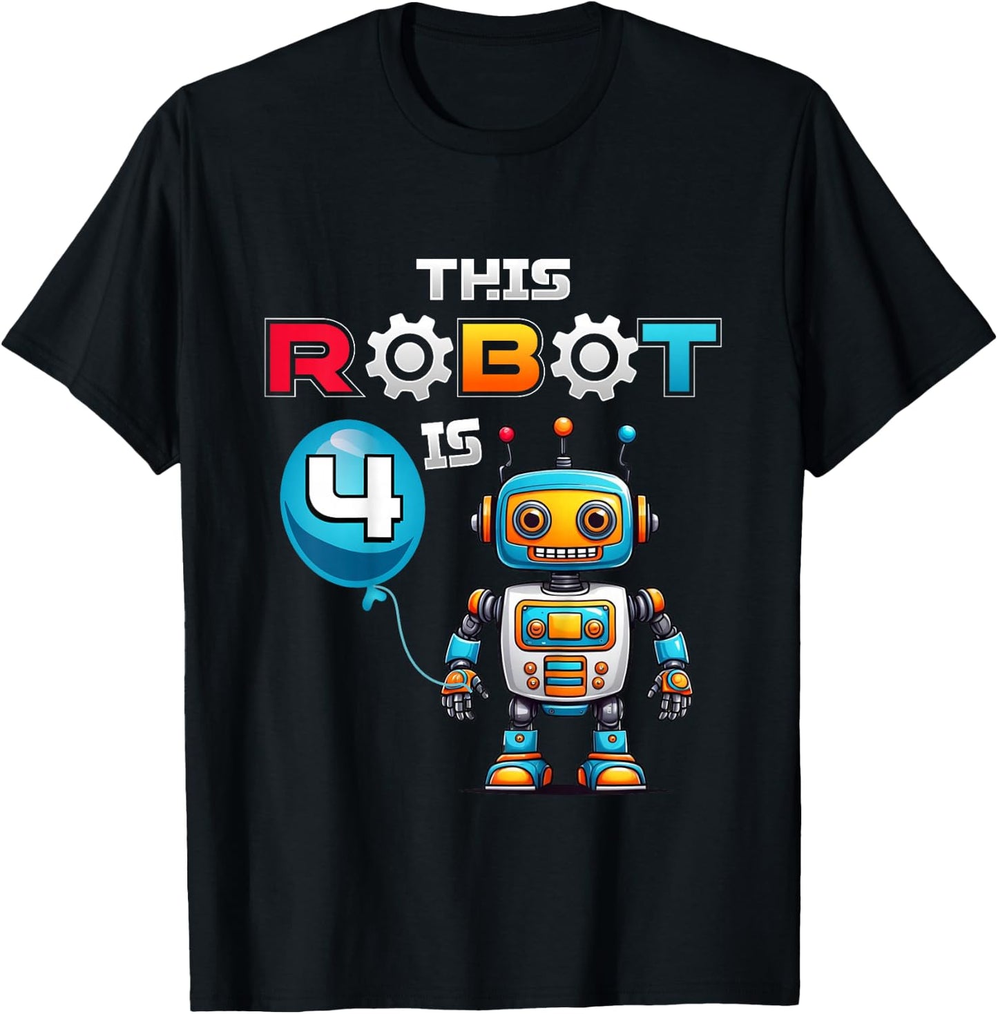 Kids Robot Birthday This Robot Is 4 Years Old Boys Robotics Kids T-Shirt - T-Shirt | Black