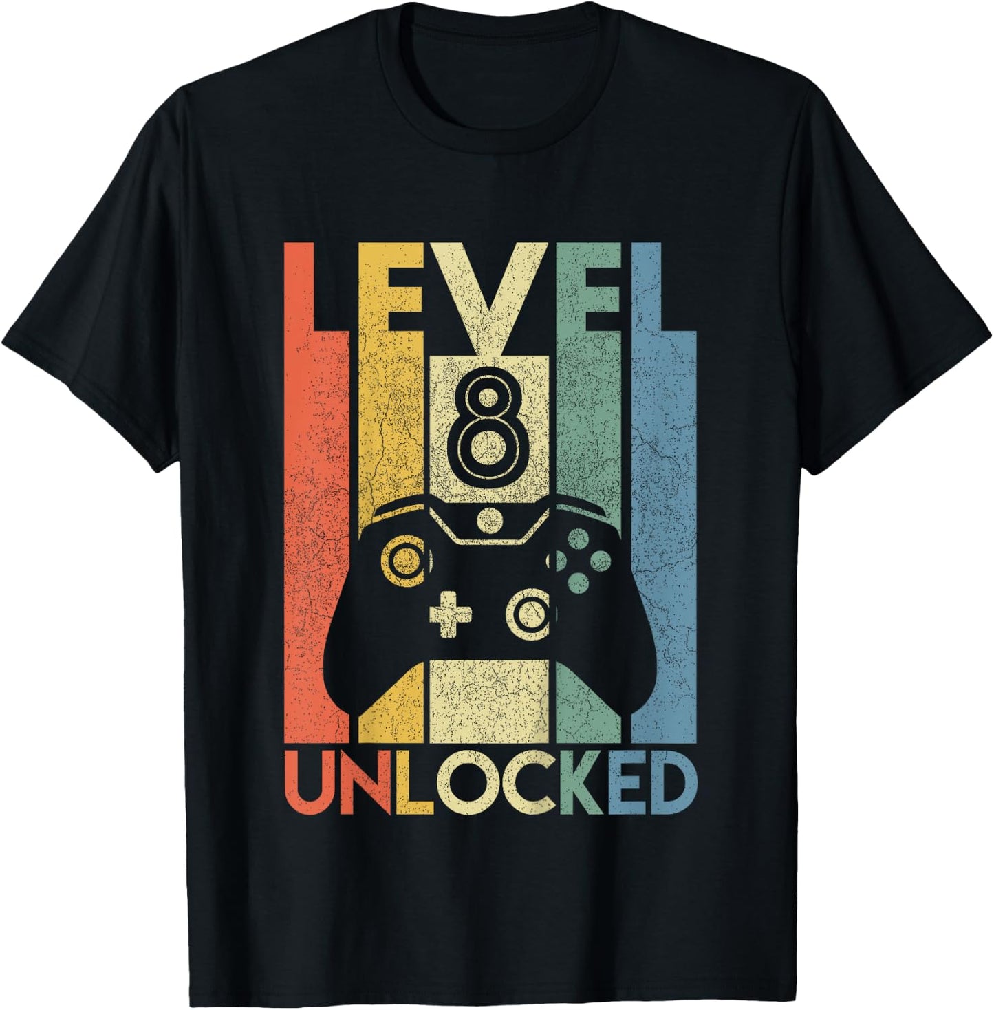 Level 8 Unlocked Funny Video Gamer 8th Birthday Gift T-Shirt - T-Shirt | Black