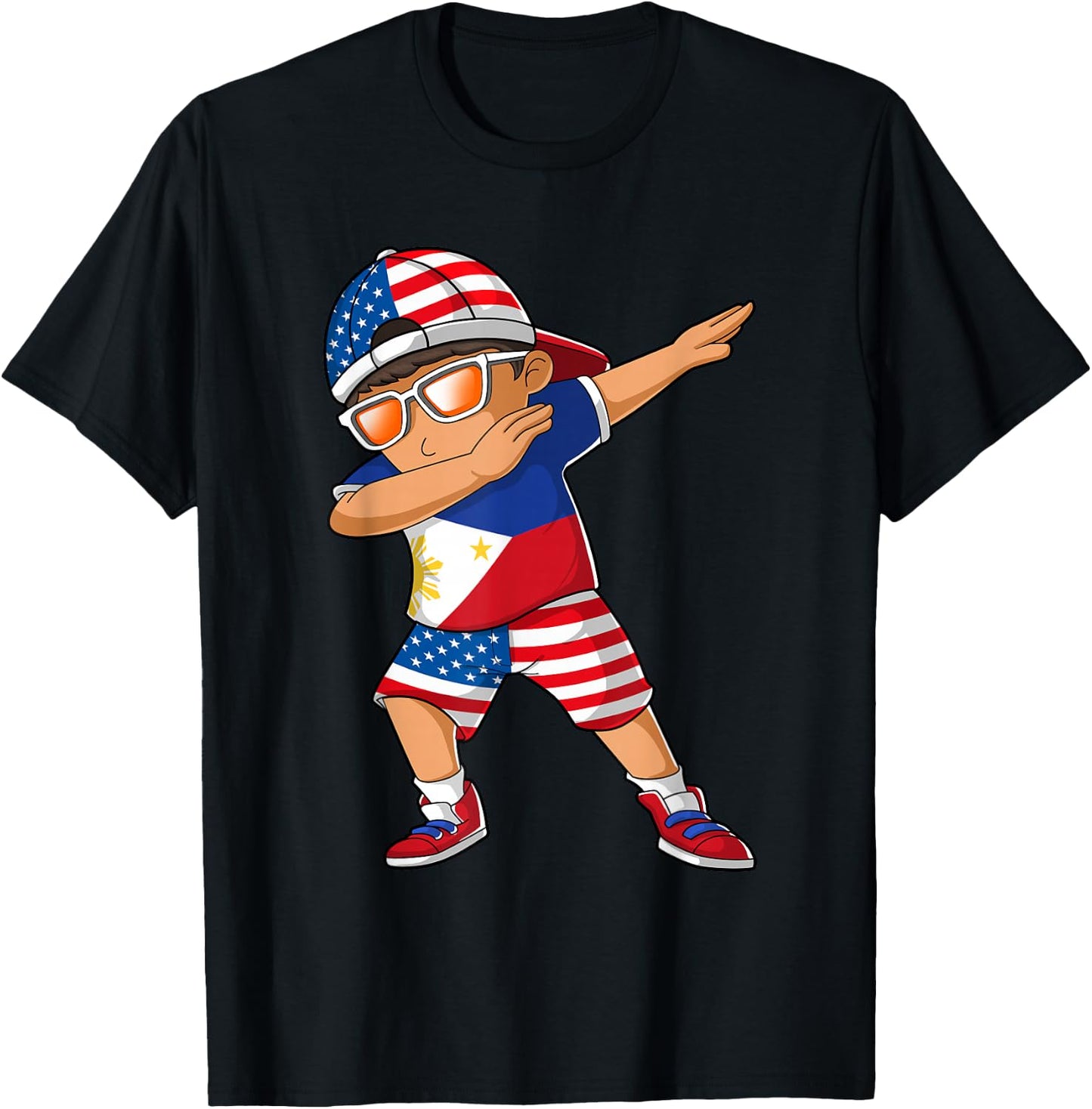 Half American Half Filipino Boy Kid Philippine Flag T-Shirt - T-Shirt | Black