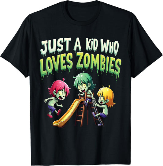 Just A Kid Who Loves Zombies Playful Halloween T-Shirt - T-Shirt | Black