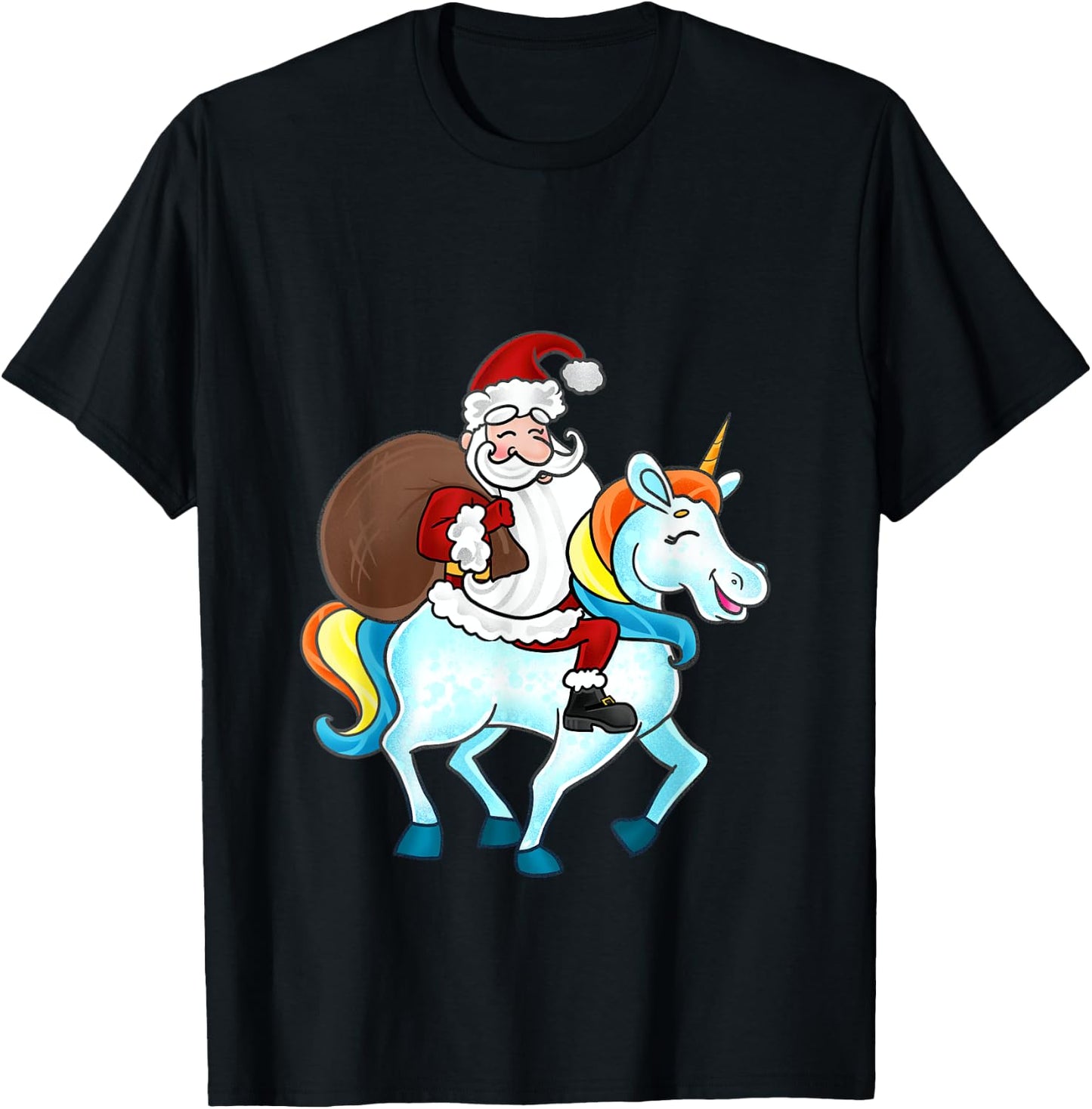 Funny Santa Claus Riding A Unicorn Cute Christmas Lover T-Shirt - T-Shirt | Black