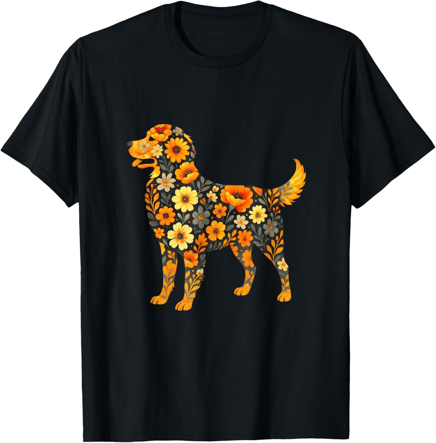 Wildflower Golden Retriever - Puppy Art T-Shirt - T-Shirt | Black