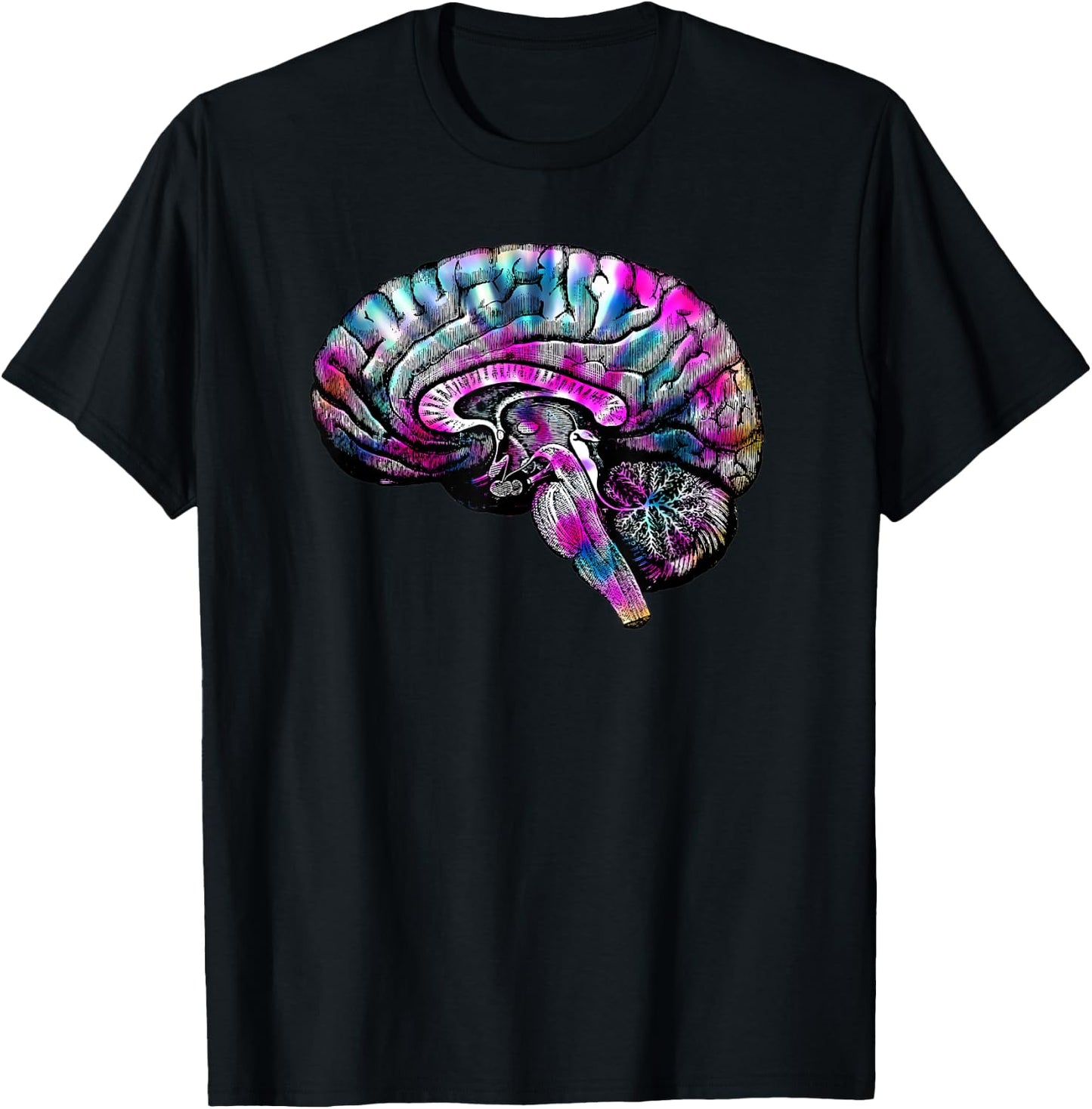 Psychedelic Art Creative Tie Dye Human Brain Retro Women Men T-Shirt - T-Shirt | Black