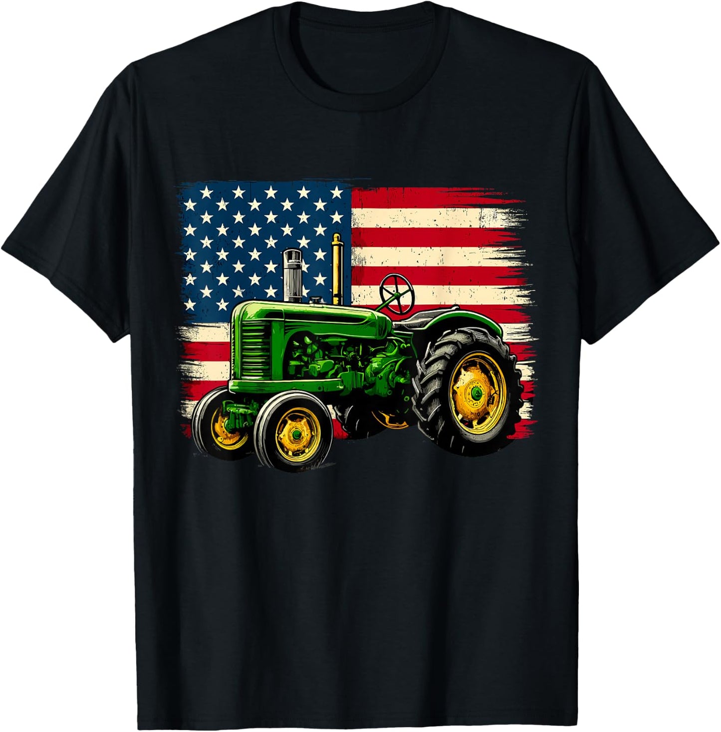 Patriotic Farmer 4th of July Tractor USA Flag T-Shirt - T-Shirt | Black