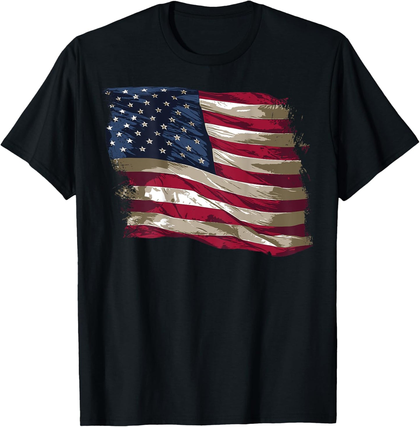 Vintage Distressed American Flag (Design on Back) T-Shirt - T-Shirt | Black