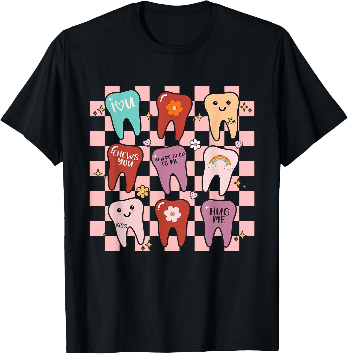 Dental Valentines Cute Teeth Hugging Heart Dentist T-Shirt - T-Shirt | Black