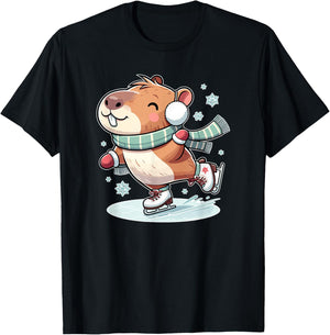 Amazing Ice Skating Capybara Costume for Capybara Holders T-Shirt - T-Shirt | Black