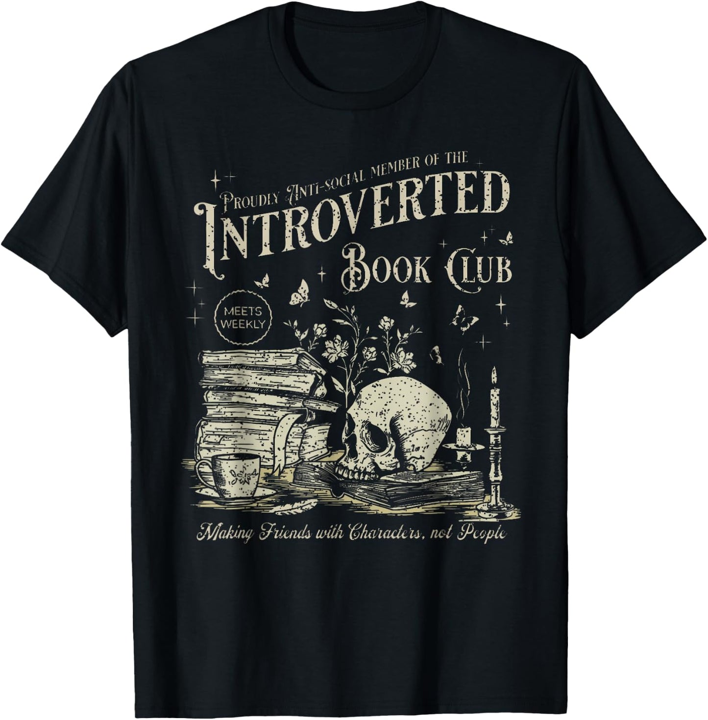 Retro Proud Anti Social Member Of Introverted Book Club T-Shirt - T-Shirt | Black