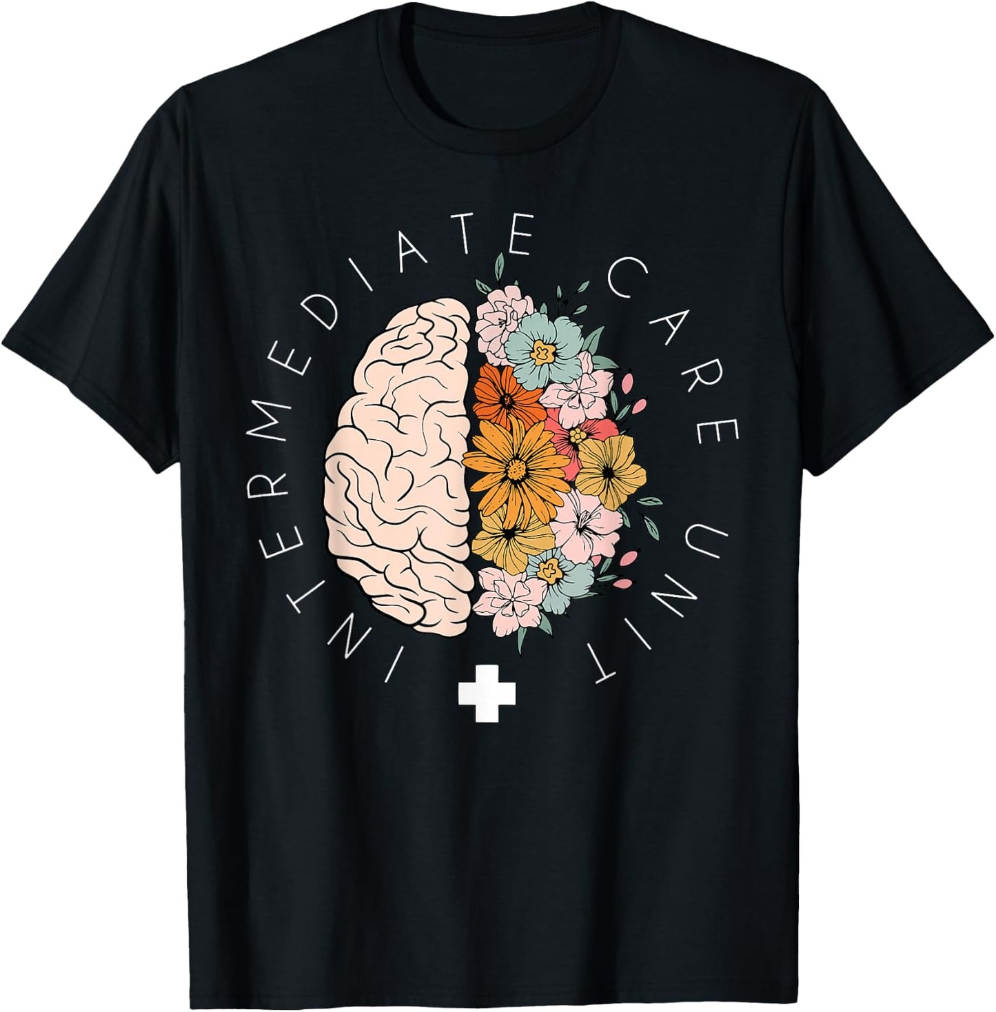 Floral Brain IMCU Intermediate Care Unit Nurse Appreciation T-Shirt - T-Shirt | Black