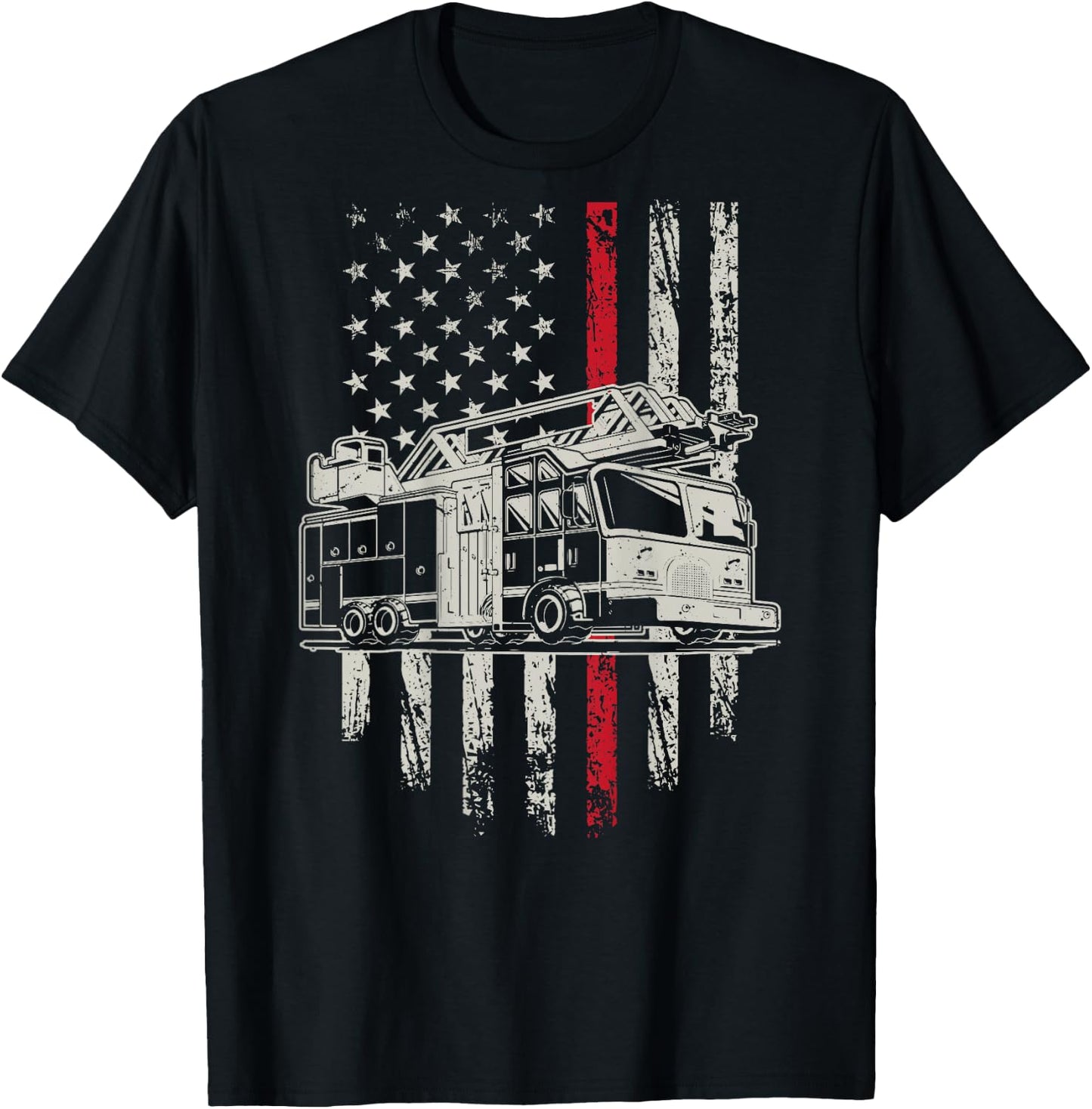 USA Flag Firefighter 4th Of July Patriotic Design On Back T-Shirt - T-Shirt | Black
